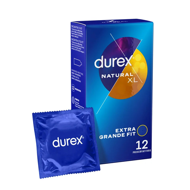 Preservativos Durex Natural XL 60mm, embalagem de 12 unidades