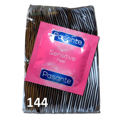 Pasante Sensitive / Sinta numa embalagem com 144 preservativos.